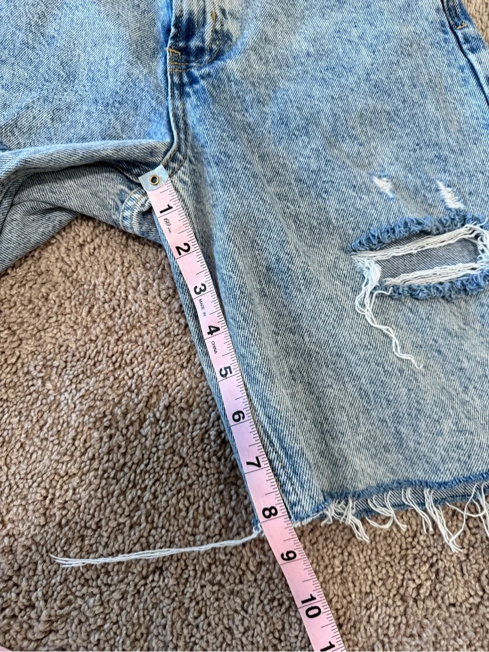 Zara denim jorts longline baggy Light Blue Distressed Denim Bermuda long Shorts